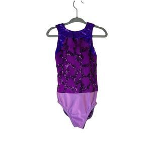 A WISH COME TRUE Girl’s Purple Sequined Dance Leotard / Size: SC 6/6X